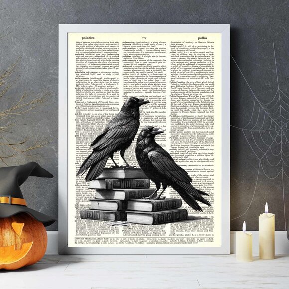 Raven Crow on Books DICTIONARY ART PRINT - Vintage Wall Decor Poster - Picture 4 of 12